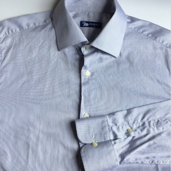 Brajda light gray  pinstripes soft cotton shirt Sz 16 ~ 40 made  in Italy 🇮🇹 - Picture 9 of 11